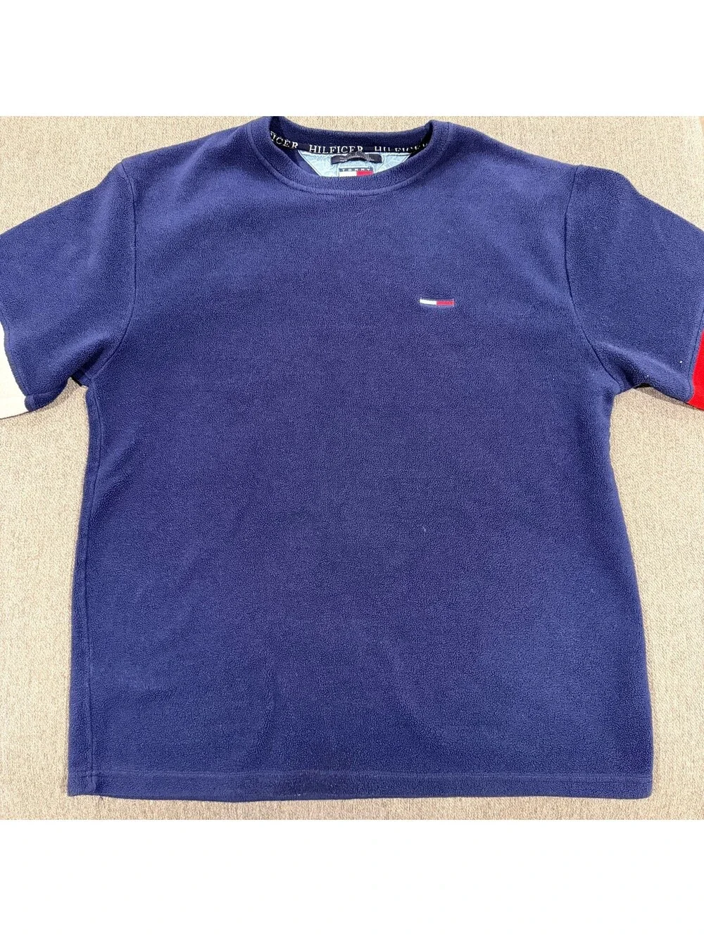 Vintage Tommy Jeans Fleece Sweatshirt Mens M Navy Colorblock 90s Y2K